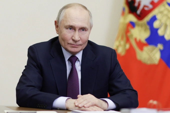Tổng thống Nga Vladimir Putin trong cuộc họp trực tuyến tại dinh thự Novo-Ogaryovo, ngoại ô Moskva ngày 13/2. Ảnh: AP