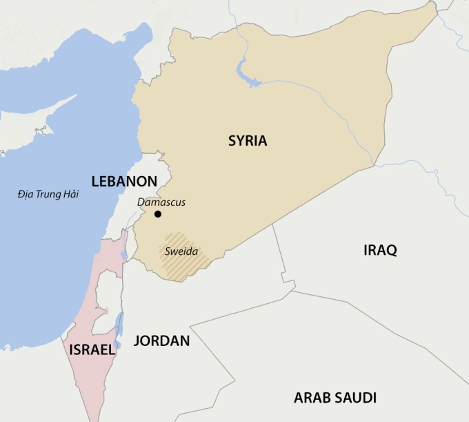 Vị trí tỉnh Sweida, Syria và Israel. Đồ họa: WP