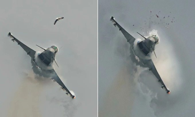 Tiêm kích Eurofighter Typhoon EF2000 va vào chim trong ảnh công bố ngày 17/7. Ảnh: Javier Alonso de Medina Salguero