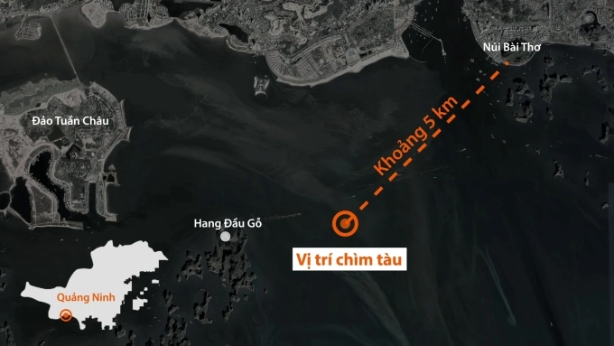 Vị trí tàu chở 53 người chìm trên vịnh Hạ Long. Đồ họa: Bá Nam