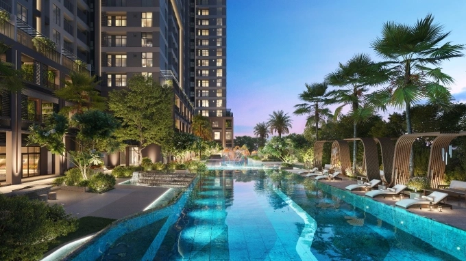 Hồ bơi muối khoáng Galaxy Pool với công nghệ Nhật Bản tại dự án.