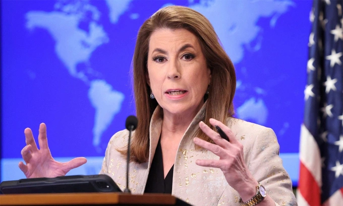 Phát ngôn viên Bộ Ngoại giao Mỹ Tammy Bruce trong họp báo ngày 6/3. Ảnh: Reuters
