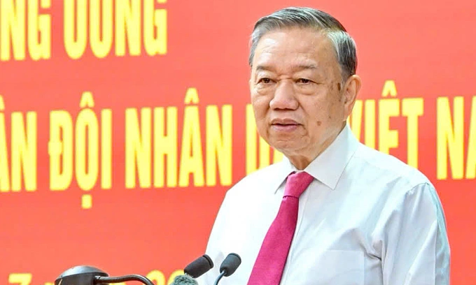 Tổng Bí thư Tô Lâm phát biểu tại buổi làm việc với Tổng cục Chính trị, ngày 23/7. Ảnh: Việt Trung