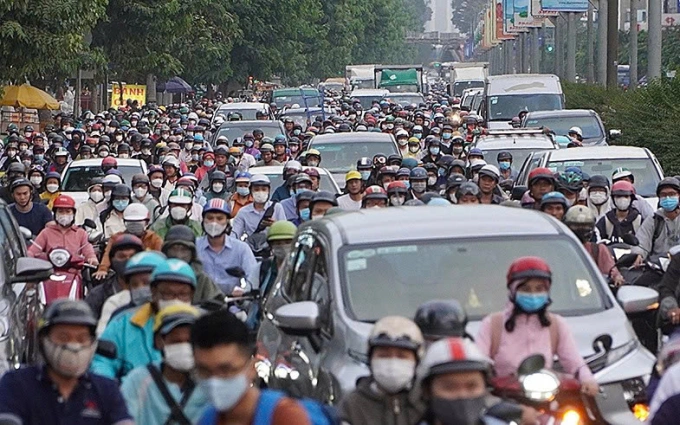 Dòng xe trên đường Cộng Hòa, gần khu vực sân bay Tân Sơn Nhất, năm 2024. Ảnh: Giang Anh