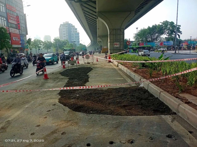 Đường ống đã được sửa, hố sụt cũng được lấp lại. Ảnh: Ban Duy tu các công trình hạ tầng giao thông