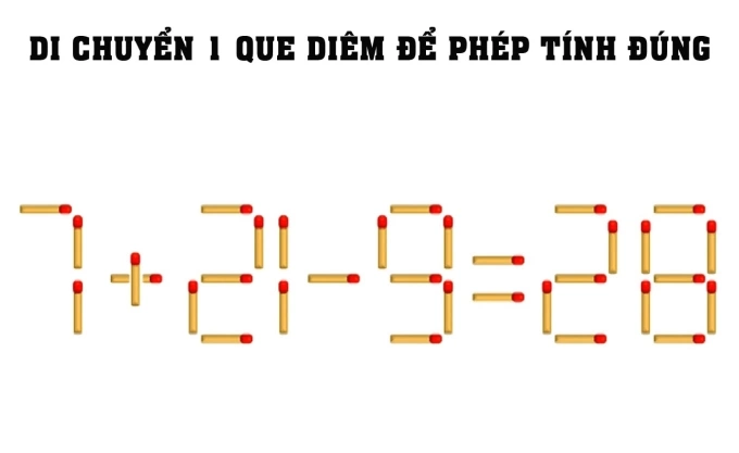 Di chuyển que diêm nào để phép tính đúng