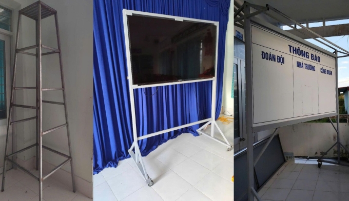 Một số vật dụng do ông Trần Văn Tâm làm đang được sử dụng tại trường. Ảnh: Minh Minh
