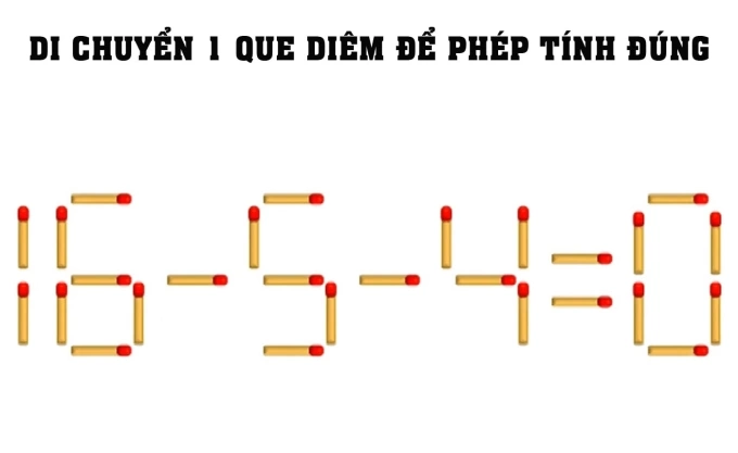 Di chuyển 1 que diêm để phép tính đúng