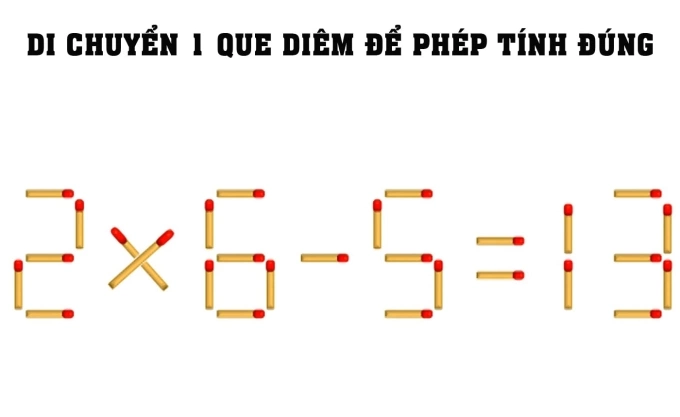 Di chuyển que diêm duy nhất để phép tính đúng