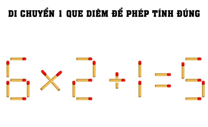 Di chuyển que diêm để có phép tính đúng