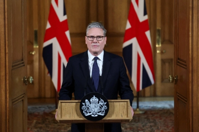 Thủ tướng Anh Keir Starmer phát biểu sau phiên họp nội các khẩn cấp về tình hình Dải Gaza ngày 29/7. Ảnh: AFP