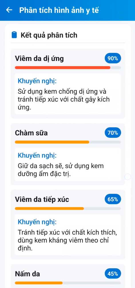 VNSmartHealth đưa ra kết quả sau khi phân tích hình ảnh do người dùng cung cấp trên thiết bị di động. Ảnh: NVCC
