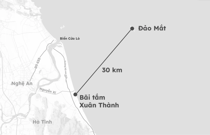Vị trí hai bố con tắm và điểm trôi dạt được cứu. Đồ họa: Hoàng Thanh