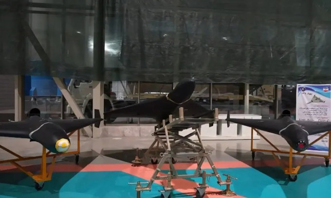 Các biến thể của UAV Shahed-238 tại lễ công bố năm 2023. Ảnh: War Zone