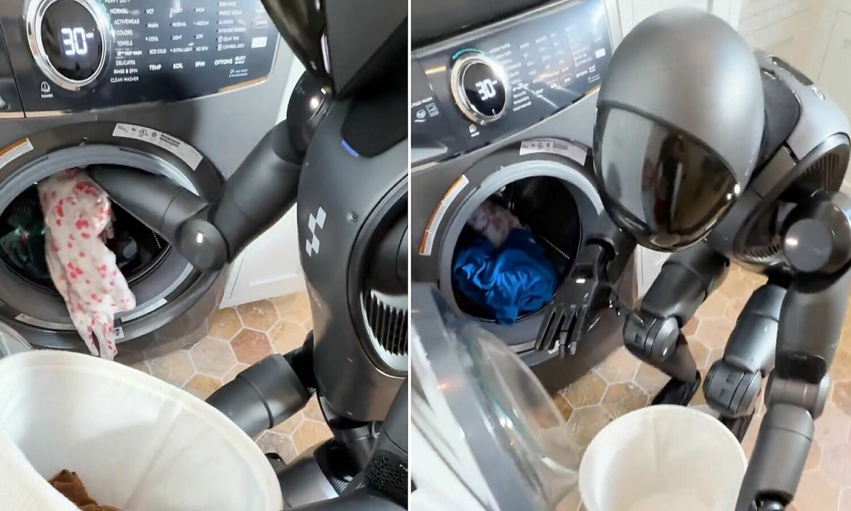 Robot hình người khéo léo bỏ đồ vào máy giặt