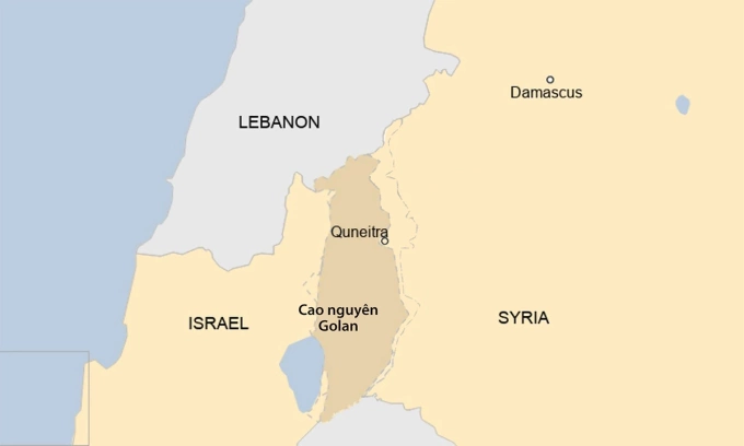 Vị trí Israel và Syria. Đồ họa: BBC