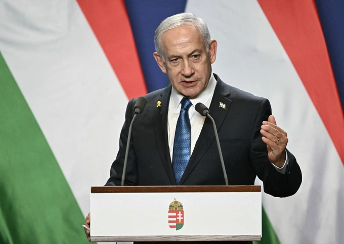 Thủ tướng Israel Benjamin Netanyahu phát biểu tại Budapest, Hungary ngày 3/4. Ảnh: AFP