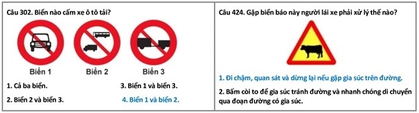 Câu hỏi sát hạch lái xe về biển báo: Đưa ra 3 nhưng chỉ hỏi 1 - 1