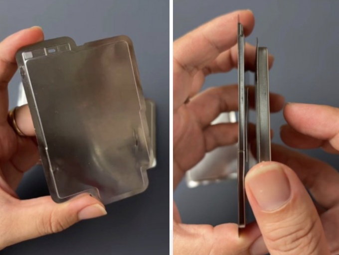 Viên pin của iPhone 17 Air và khi so sánh với iPhone 17 Pro. Ảnh: Lanzuk/Naver