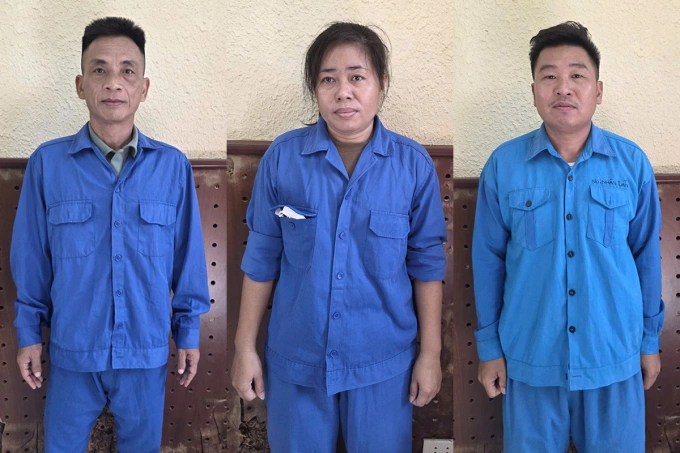 Chu Hữu Thái, Lưu Thị Hạnh và Nguyễn Trung Hiếu từ trái sang. Ảnh: Công an cung cấp