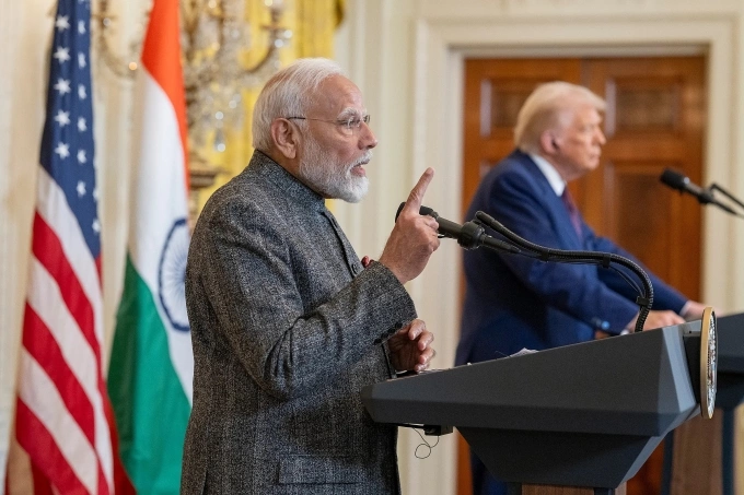 Thủ tướng Ấn Độ Narendra Modi trong cuộc họp báo chung với Tổng thống Mỹ Donald Trump tại Nhà Trắng hồi tháng 2/2025. Ảnh: Nhà Trắng