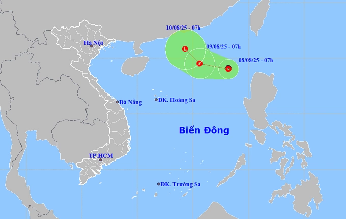 Dự báo hướng đi của áp thấp nhiệt đới. Ảnh: NCHMF