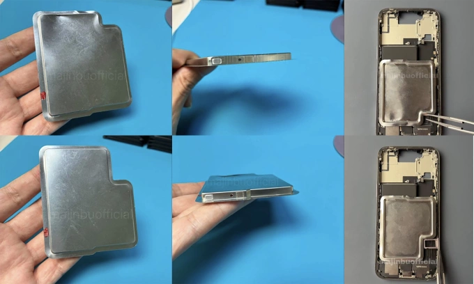 Viên pin được cho là của iPhone 17 Pro dành cho thị trường Mỹ (trên) và Trung Quốc (dưới). Ảnh: Majin Bu