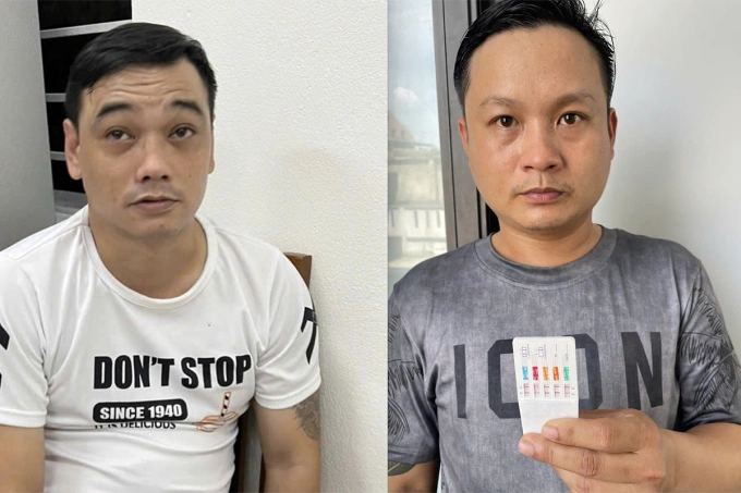 Từ trái qua, Tuấn và Tuyến tại cơ quan công an. Ảnh: Công an cung cấp