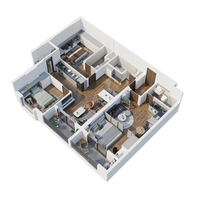 Hình ảnh 3D căn hộ dual key. Ảnh: Mia Center Point