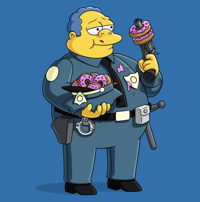 Cảnh sát trưởng Wiggum trong serie The Simpsons gắn liền với sở thích ăn bánh rán. Ảnh: Simpsons Wiki