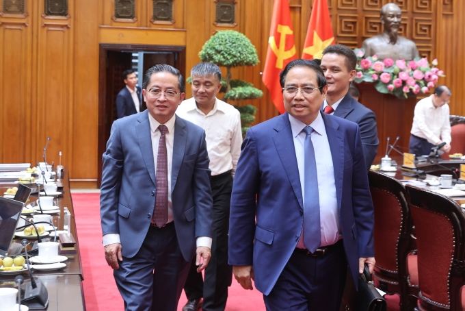 Thủ tướng Phạm Minh Chính trong buổi làm việc với đại diện Tập đoàn CT Group. Ảnh: Nhật Bắc/VGP