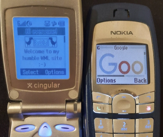 Hai mẫu điện thoại LG G4010 (trái) và Nokia 6010 duyệt web bằng kết nối GPRS. Ảnh: Reddit/Vintagemobilephones
