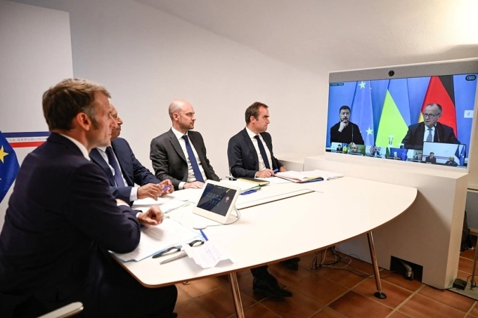Các lãnh đạo châu Âu tham gia cuộc họp trực tuyến với Tổng thống Zelensky và Thủ tướng Merz ngày 13/8. Ảnh: Reuters