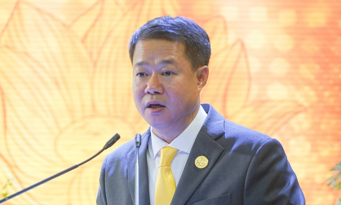 Ông Nguyễn Trường Giang, Chủ tịch Hội đồng thành viên Tổng công ty Bưu điện Việt Nam, phát biểu tại lễ kỷ niệm 80 năm ngày truyền thống ngành Bưu điện, 15/8/2025. Ảnh: Lưu Quý