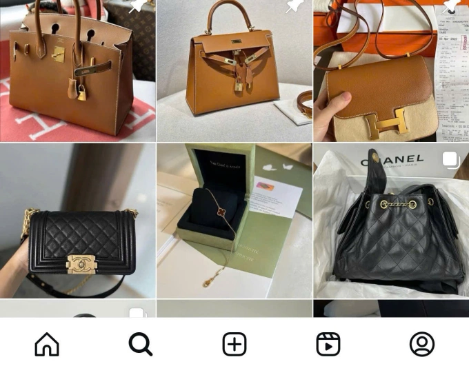 Túi hàng hiệu dỏm, Nguyễn Đức Quân rao bán trên tài khoản Instagram. Ảnh: Công an TP HCM