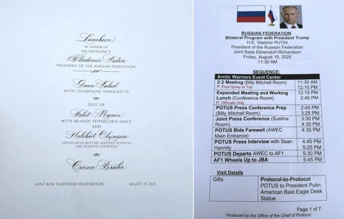 Tài liệu cuộc họp giữa ông Trump và ông Putin bị rò rỉ sáng 15/8. Ảnh: NPR