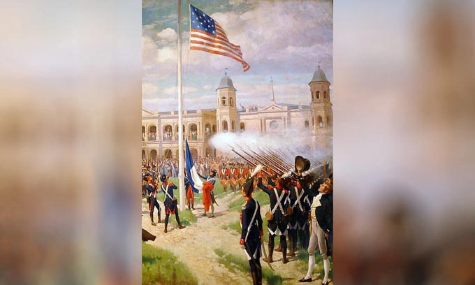 Flag raising in the Place dArmes of New Orleans, marking the transfer of sovereignty over French Louisiana to the United States, December 20, 1803. © Thure de Thulstrup