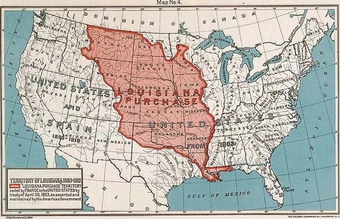 Lãnh thổ Louisiana mà Pháp bán cho Mỹ năm 1803. Ảnh: Nation Archives