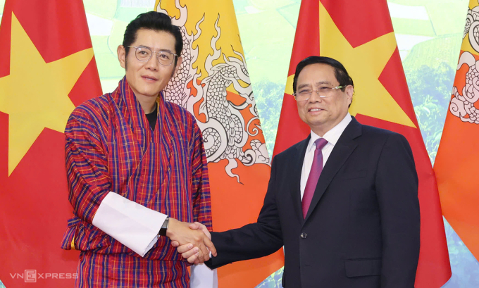 Thủ tướng Phạm Minh Chính và Quốc vương Bhutan trong buổi hội kiến ngày 19/8. Ảnh: Giang Huy