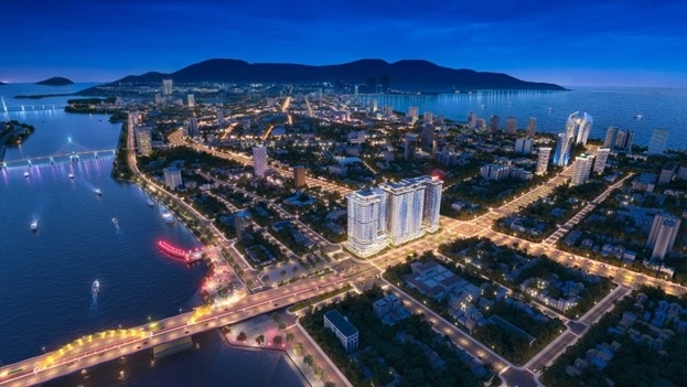 Ảnh phối cảnh tổng thể dự án The Legend Danang về đêm. Ảnh: ROX Group