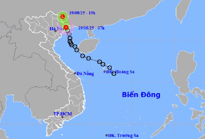 Dự báo đường đi và khu vực ảnh hưởng của áp thấp nhiệt đới. Ảnh: NCHMF