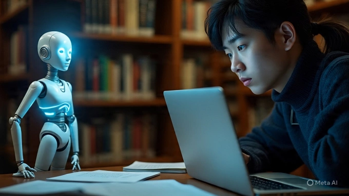 Minh họa sinh viên áp lực học tập trong bối cảnh AI phát triển nhanh. Ảnh: Meta AI