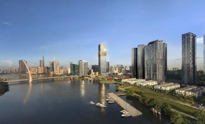 Khu căn hộ hàng hiệu Grand Marina, Saigon liền kề tòa tháp Saigon Marina IFC vừa khánh thành, góp phần hoàn thiện diện mạo quảng trường bên sông.