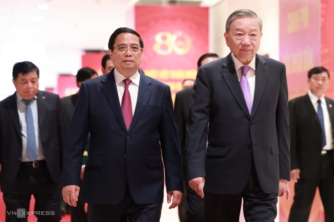 Tổng Bí thư Tô Lâm và Thủ tướng Phạm Minh Chính trước buổi lễ. Ảnh: Hoàng Phong