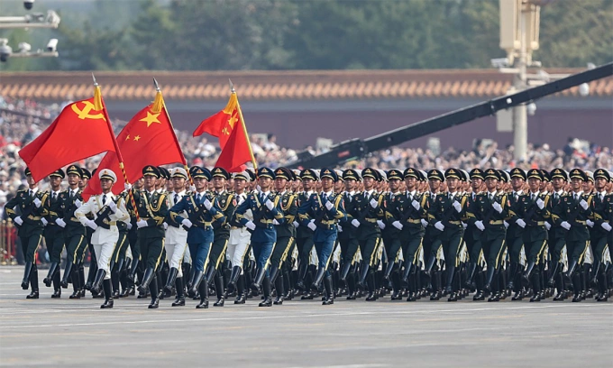 Binh sĩ Trung Quốc tham gia lễ duyệt binh tại Bắc Kinh tháng 10/2019. Ảnh:CGTN