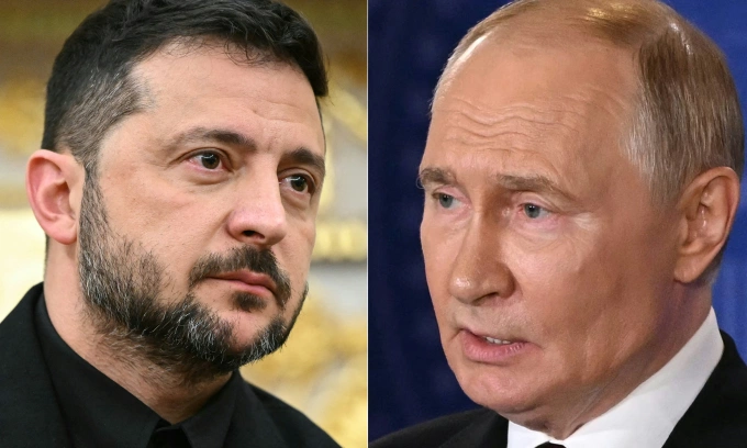 Tổng thống Zelensky (trái) và Tổng thống Putin. Ảnh: AFP