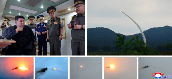 Các hình ảnh liên quan cuộc thử nghiệm tên lửa phòng không ngày 23/8 do KCNA công bố. Ảnh: KCNA