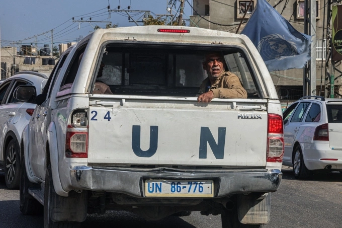 Đoàn xe của Liên Hợp Quốc tại thành phố Rafah, miền nam Dải Gaza, vào tháng 4/2024. Ảnh: AFP