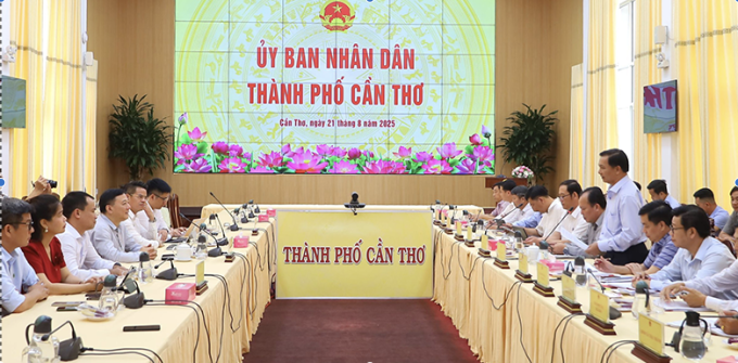 Lãnh đạo UBND TP Cần Thơ tại buổi làm việc với tập đoàn Alphanam. Ảnh: UBND TP Cần Thơ