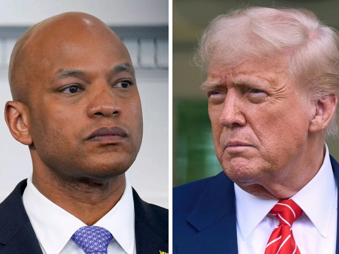 Tổng thống Mỹ Donald Trump (phải) và Thống đốc Maryland Wes Moore. Ảnh: The Banner/AP